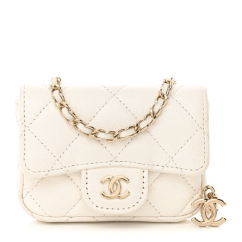 CHANEL Caviar Quilted Mini Chain Belt Bag White