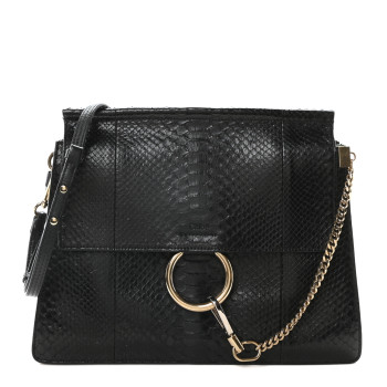 CHLOE Snakeskin Medium Faye Shoulder Bag Black