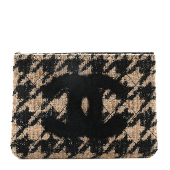 CHANEL Tweed CC Medium Cosmetic Case Beige Black
