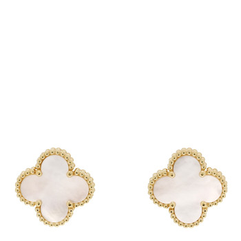 VAN CLEEF & ARPELS 18K Yellow Gold Mother of Pearl Vintage Alhambra Earrings