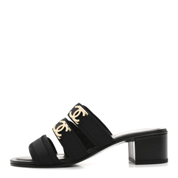 CHANEL Fabric Metal CC Logo Mules 36 Black