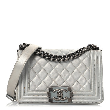 CHANEL Metallic Lambskin Quilted Small Boy Flap Silver