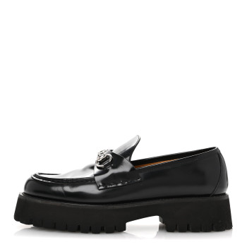 GUCCI Cordovan Lux Womens Horsebit 45mm Platform Loafers 39 Black