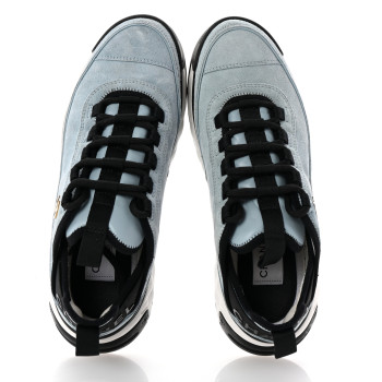 CHANEL Suede Calfskin Nylon Grosgrain CC Sneakers 38.5 Light Blue