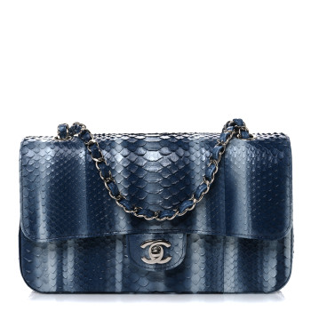 CHANEL Metallic Snakeskin Ombre Medium Double Flap Blue Silver