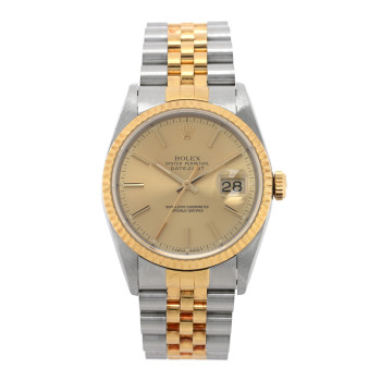 ROLEX Stainless Steel 18K Yellow Gold 36mm Oyster Perpetual Datejust Watch Champagne 16233