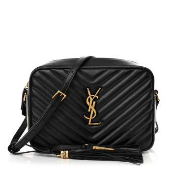 SAINT LAURENT Calfskin Matelasse Monogram Lou Camera Bag Black