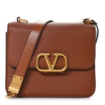 VALENTINO GARAVANI Grained Calfskin Large VSling Shoulder Bag Saddle Brown