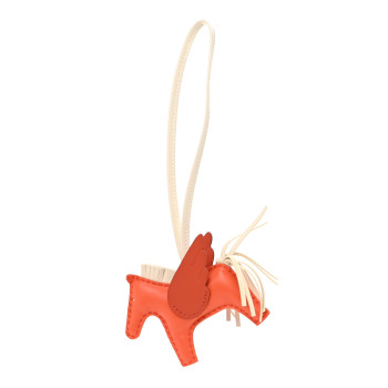 HERMES Milo Lambskin Grigri Rodeo Pegase Horse Bag Charm PM Orange Poppy Craie Terre Battue