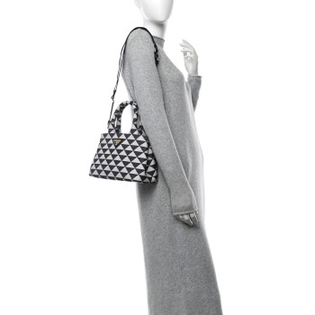 PRADA Jacquard Triangolo Symbole Embroidered Tote Navy