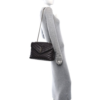 SAINT LAURENT Calfskin Y Quilted Monogram Medium Loulou Chain Satchel Amaranto