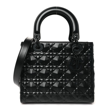CHRISTIAN DIOR Calfskin Cannage Diamond Cannage Medium Lady Dior Black