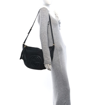 GUCCI Pebbled Calfskin Medium Soho Hobo Black