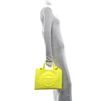 TELFAR Vegan Leather Shmedium Shopping Bag Highlighter Yellow