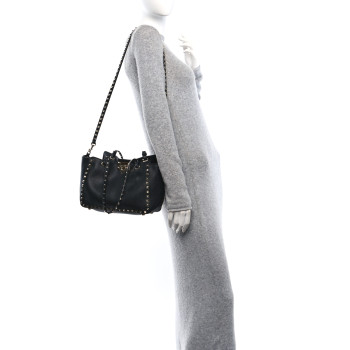 VALENTINO GARAVANI Grained Calfskin Small Rockstud Tote Black