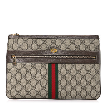 GUCCI GG Supreme Monogram Large Ophidia Pouch Clutch Brown