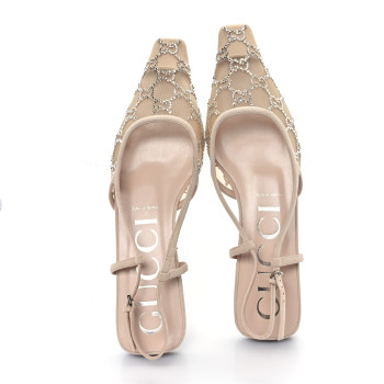 GUCCI Suede Mesh Crystal GG Monogram Slingback Ballet Flats 40 Light Powder Skin Rose