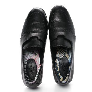 HERMES Goatskin Womens Ancora Moccasin Loafers 36.5 Black
