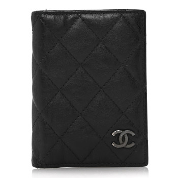 CHANEL Crumpled Calfskin Quilted Card Holder Wallet So Black