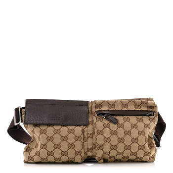 GUCCI GG Monogram Double Pocket Belt Bag Dark Brown