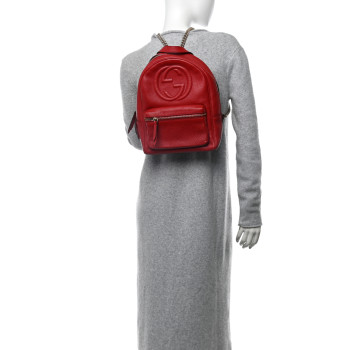 GUCCI Pebbled Calfskin Soho Chain Backpack Hibiscus Red