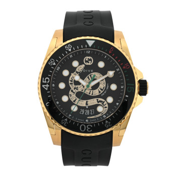 GUCCI Stainless Steel Rubber 45mm Dive Snake Quartz Watch Black