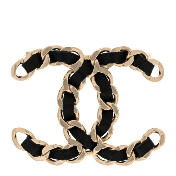CHANEL Lambskin Chain CC Brooch Black Gold