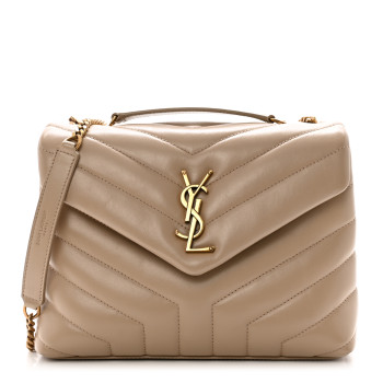 SAINT LAURENT Calfskin Y Quilted Monogram Small Loulou Chain Satchel Dark Beige