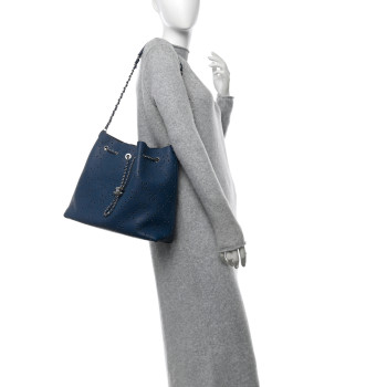 CHANEL Caviar Perforated Large Drawstring CC Bag Blue