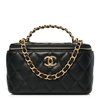 CHANEL Shiny Caviar Quilted Pick Me Up Vanity Case Black