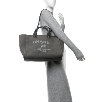 CHANEL Mixed Fibers Medium Deauville Tote Grey