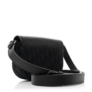 CHRISTIAN DIOR Oblique Jacquard Grained Calfskin Mini Saddle Messenger Bag With Flap Black