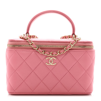 CHANEL Lambskin Quilted Small Top Handle Vanity Case With Chain Pink