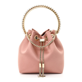 JIMMY CHOO Satin Crystal Embellished Top Handle Bon Bon Bag Blush