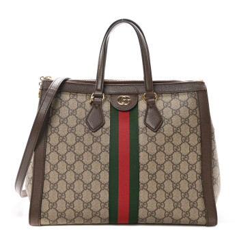 GUCCI GG Supreme Monogram Web Medium Ophidia Tote Bag Brown