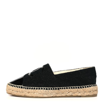 CHANEL Fabric Patent Calfskin CC Espadrilles 40 Black