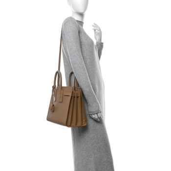 SAINT LAURENT Grained Calfskin Small Sac De Jour Deep Beige