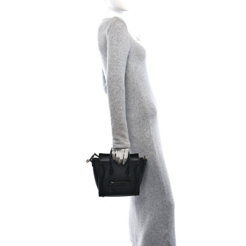 CELINE Drummed Calfskin Nano Luggage Black
