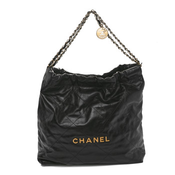 CHANEL Shiny Calfskin Quilted Chanel 22 Black