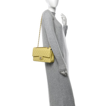 CHANEL Caviar Quilted Medium Double Flap Yellow