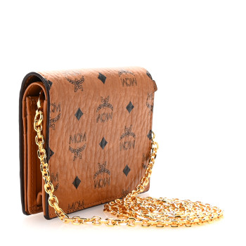 MCM Visetos Original Mini Chain Wallet Cognac