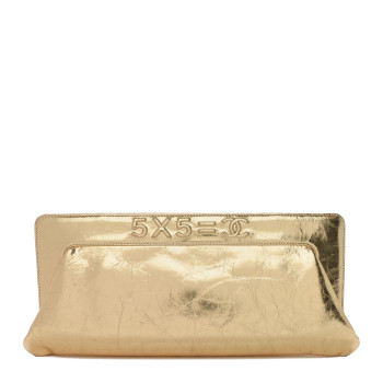 CHANEL Metallic Lambskin Tweed We Need 5x5=CC Clutch Gold