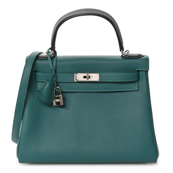 HERMES Togo Au Pas Kelly Retourne 28 Malachite Turquoise Black