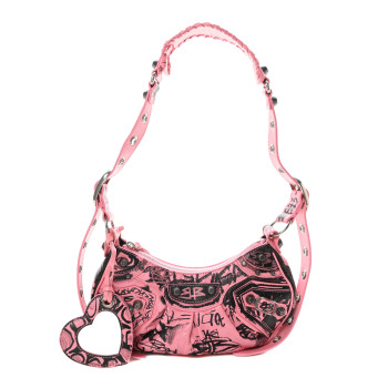 BALENCIAGA Agneau Arena Graffiti Le Cagole Shoulder Bag XS Sweet Pink