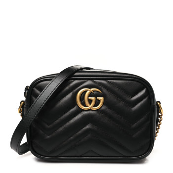 GUCCI Calfskin Matelasse Mini GG Marmont Chain Shoulder Bag Black