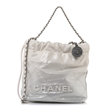 CHANEL Metallic Shaded Calfskin Quilted Mini Chanel 22 White Silver