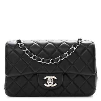 CHANEL Lambskin Quilted Mini Rectangular Flap Black