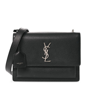 SAINT LAURENT Grained Calfskin Medium Monogram Sunset Satchel Black