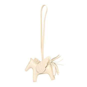 HERMES Milo Lambskin Matte Alligator Touch Grigri Rodeo Pegase Horse Bag Charm PM Craie Nata Beton