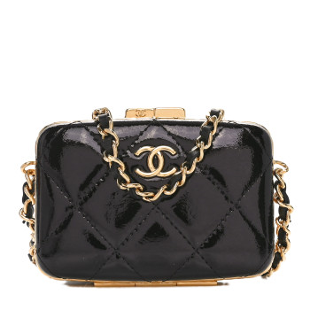 CHANEL Glazed Goatskin Quilted Small Box With Chain Black